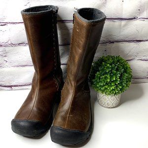 Keen Women's Chocolate Brown Leather Round Toe Zip Up Mid Calf Waterproof Boots
